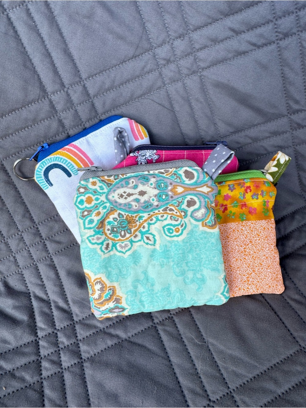Handmade Turquoise Patchwork Zip Pouch Wristlet - Multi-Color